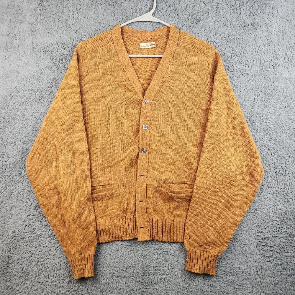 Vintage 50's Lambs Wool Cardigan Sweater Men's‎ Small Mustard Yellow Kurt Cobain